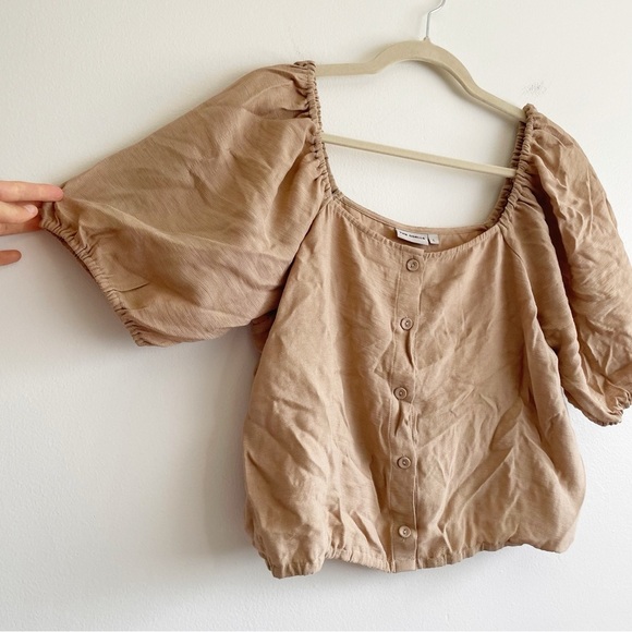 The Odells prairie blouse top Square Neck Sabbia puff sleeve boho coquette tan L - Picture 3 of 11